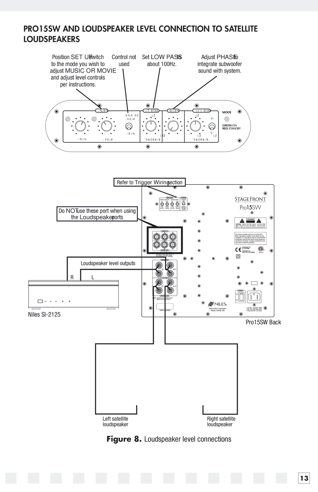 Niles Audio 15SW manual Loudspeaker level connections 