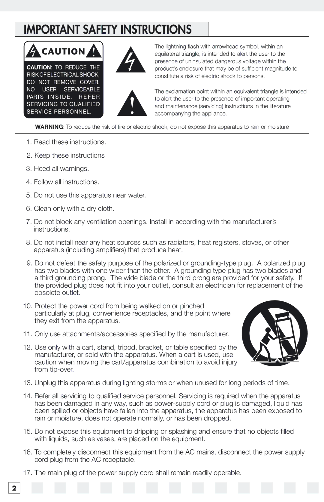 Niles Audio 15SW manual Important Safety Instructions 