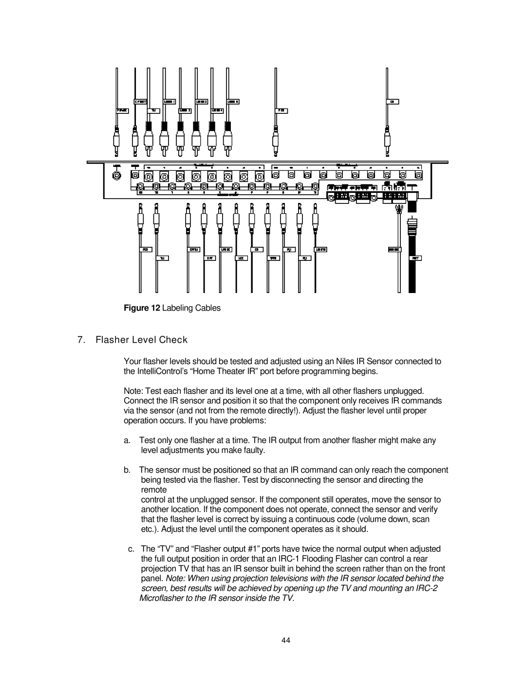 Niles Audio 8 manual Flasher Level Check, Labeling Cables 