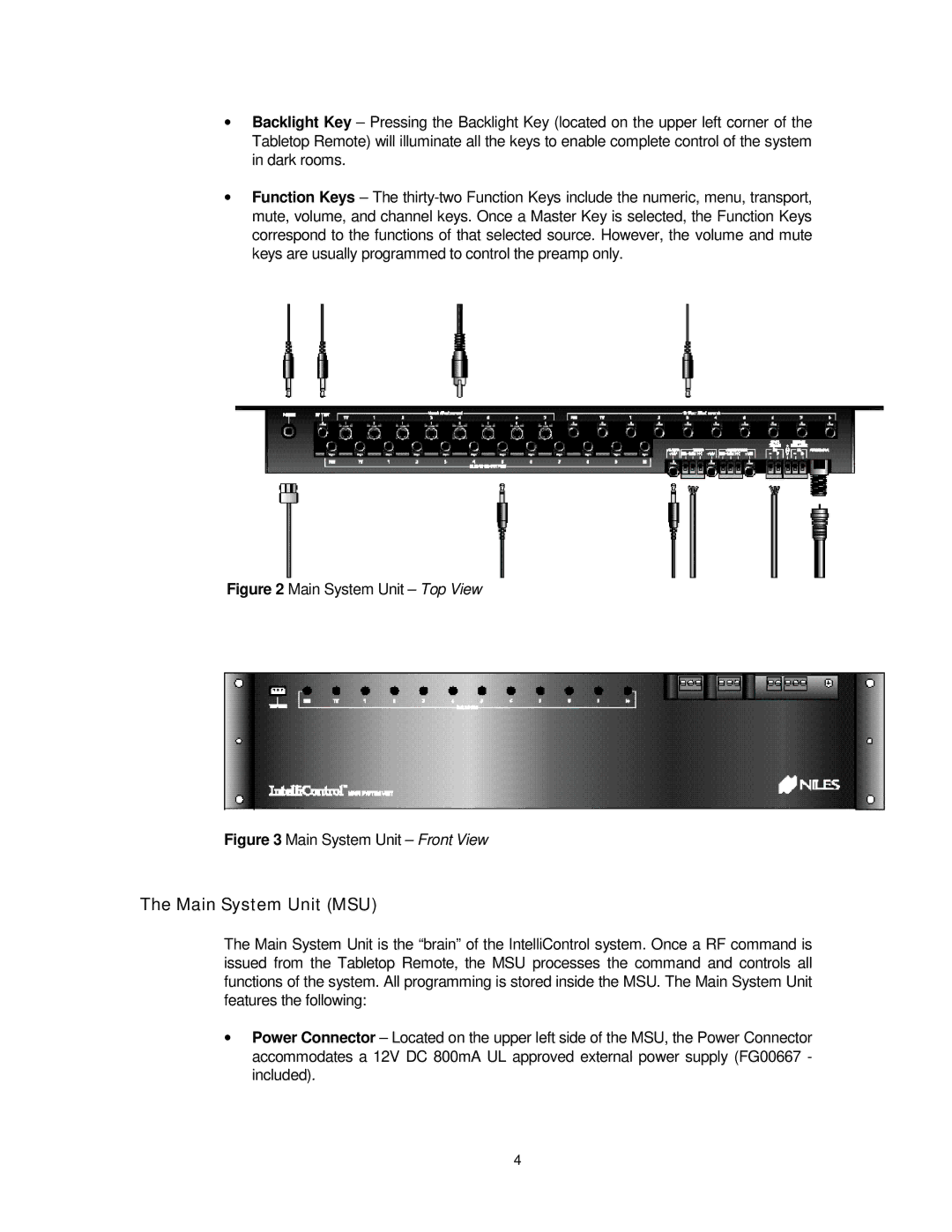 Niles Audio 8 manual Main System Unit MSU, Main System Unit Top View 
