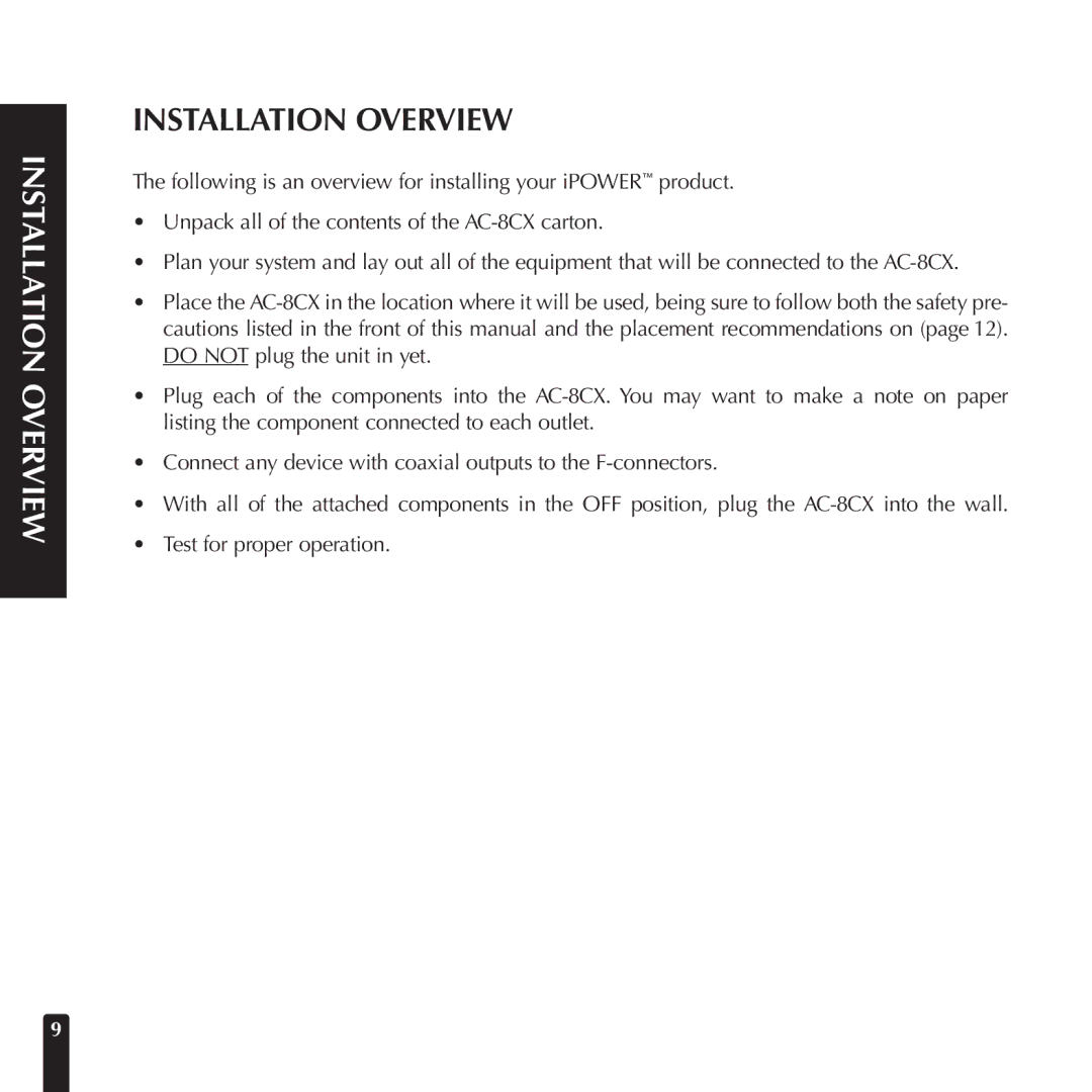 Niles Audio AC-8CX manual Installation Overview 