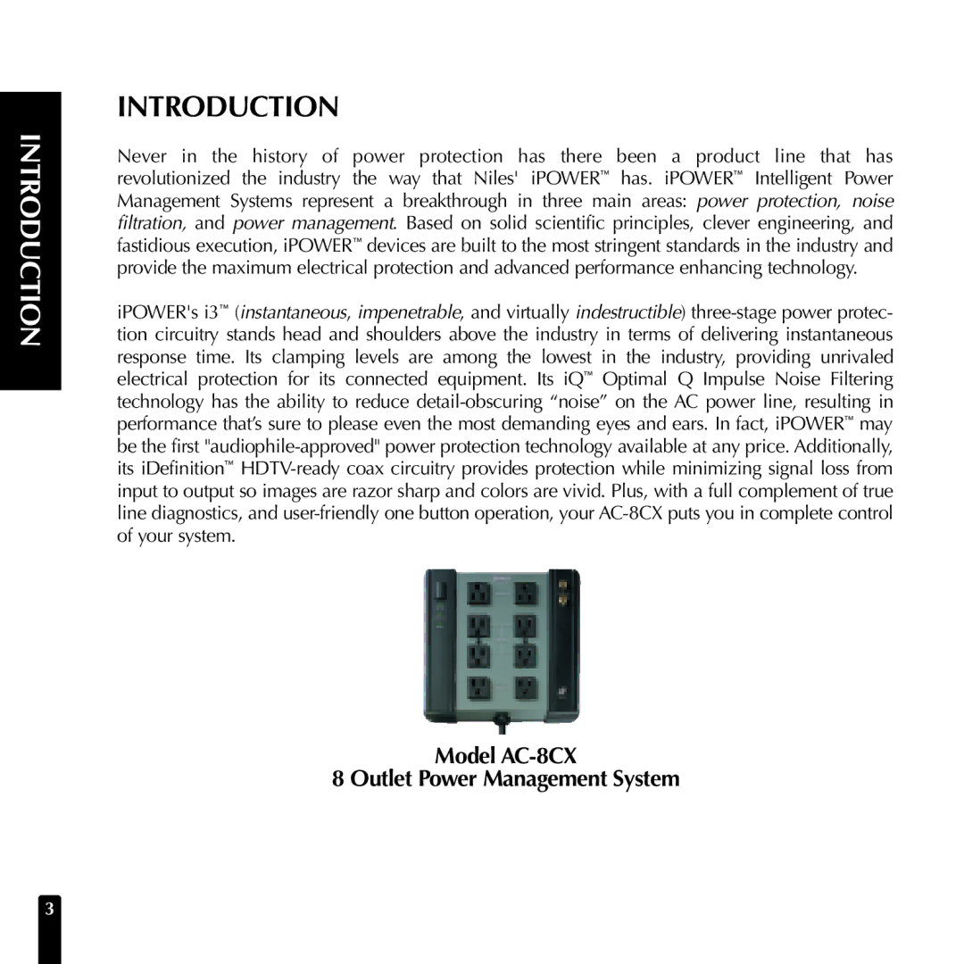 Niles Audio AC-8CX manual Introduction 