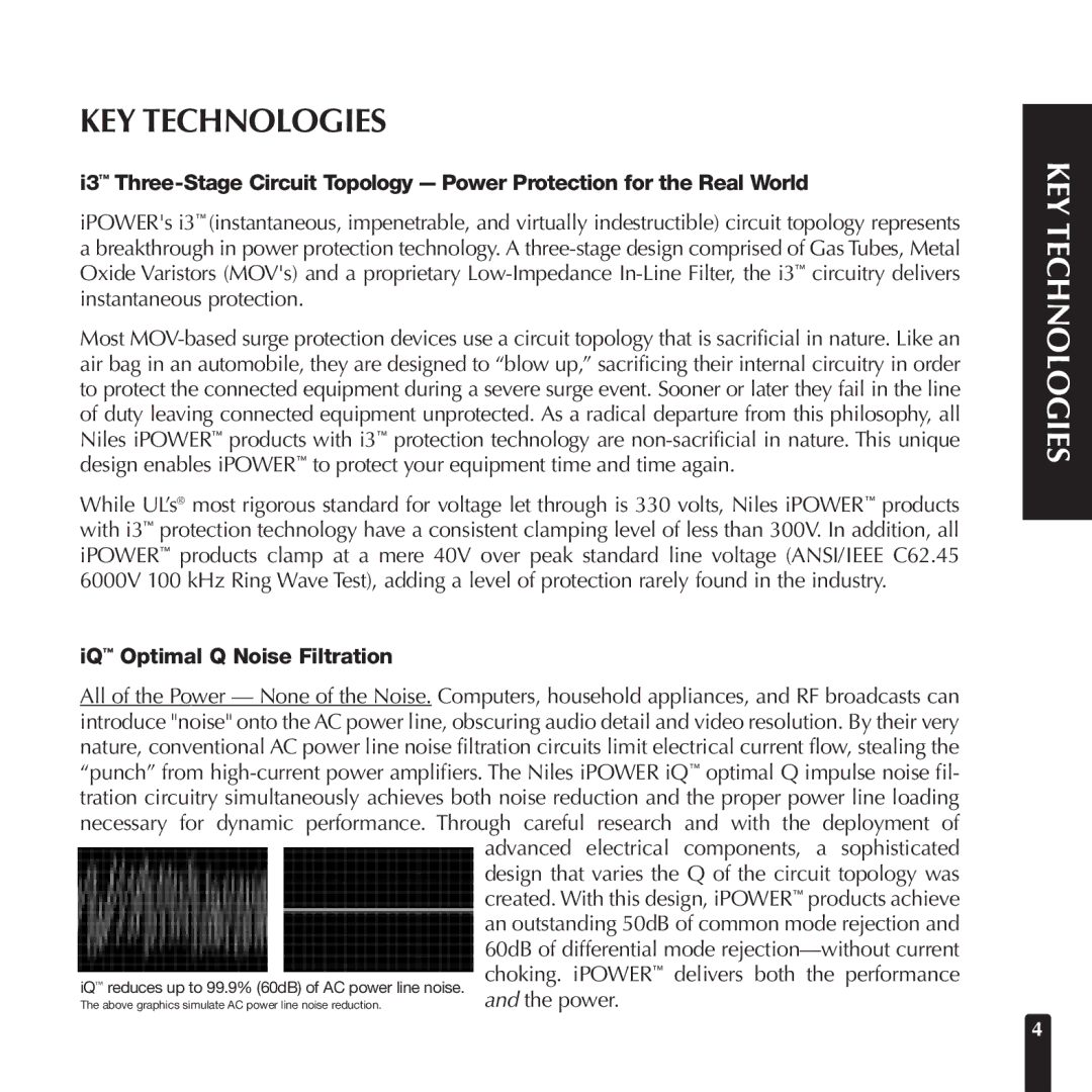 Niles Audio AC-8CX manual KEY Technologies, IQ Optimal Q Noise Filtration 