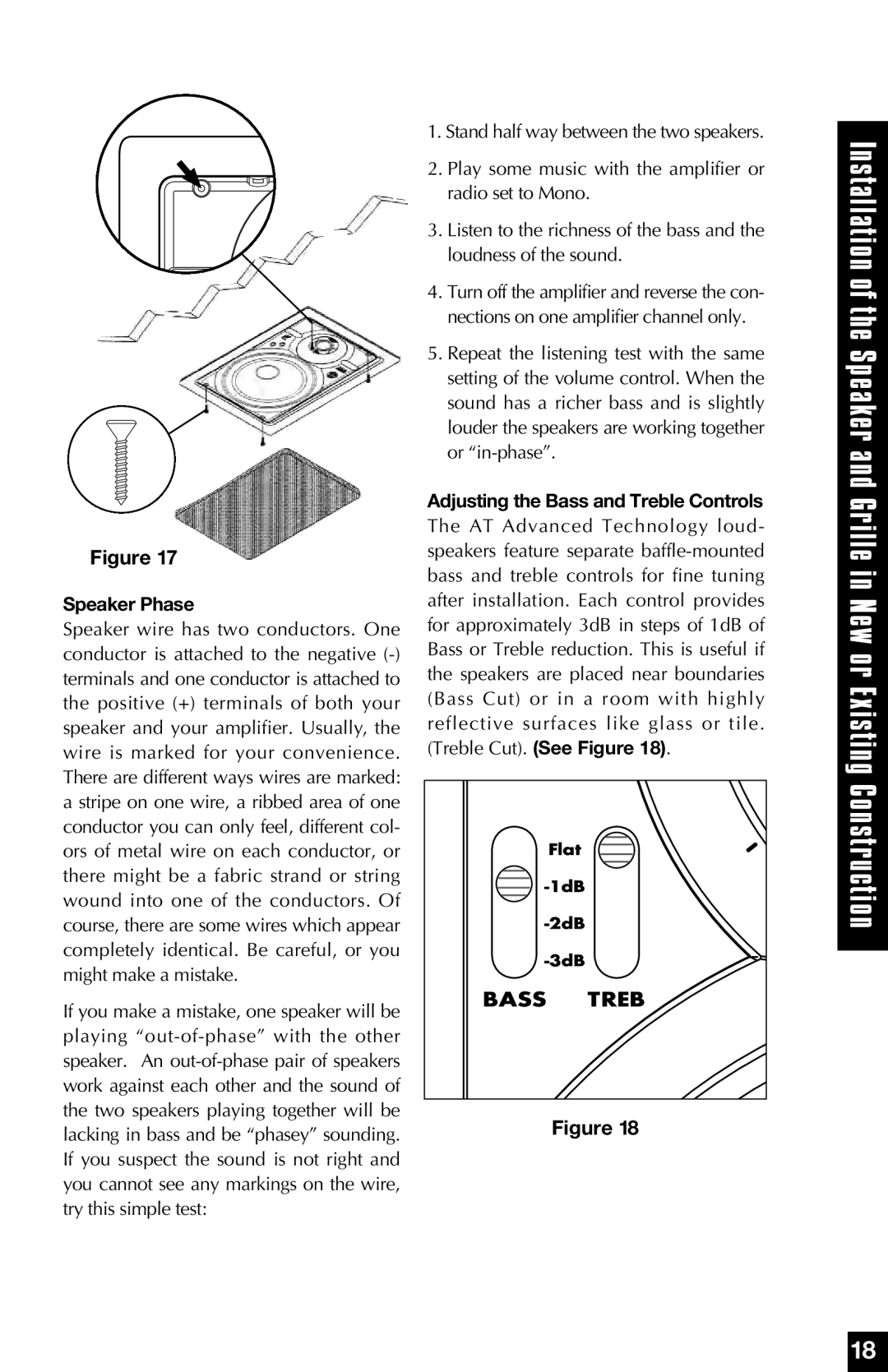 Niles Audio AT6, AT8, AT5 manual Speaker Phase, Adjusting the Bass and Treble Controls 