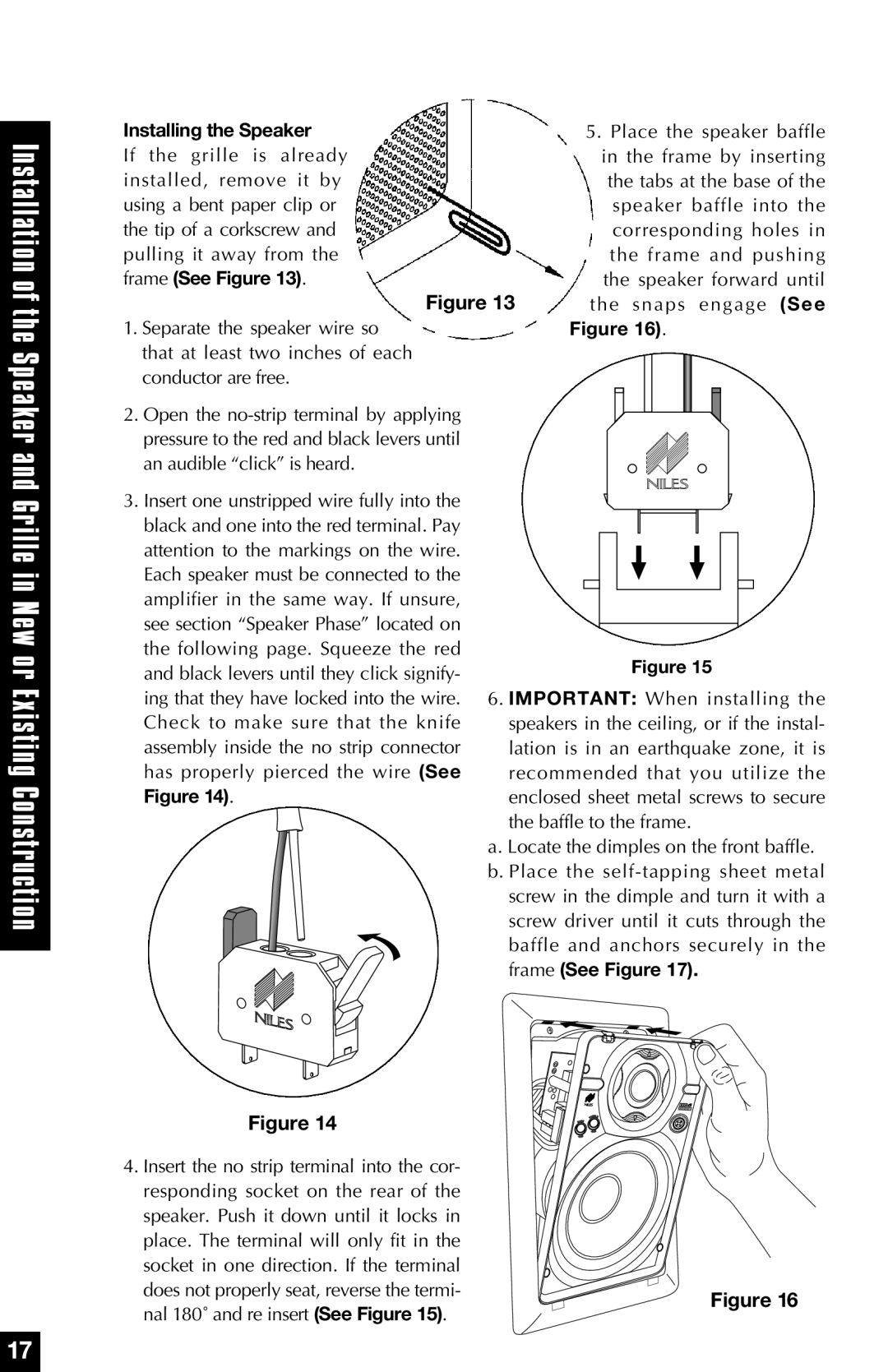 Niles Audio AT5, AT8, AT6 manual Installing the Speaker, Frame See Figure 