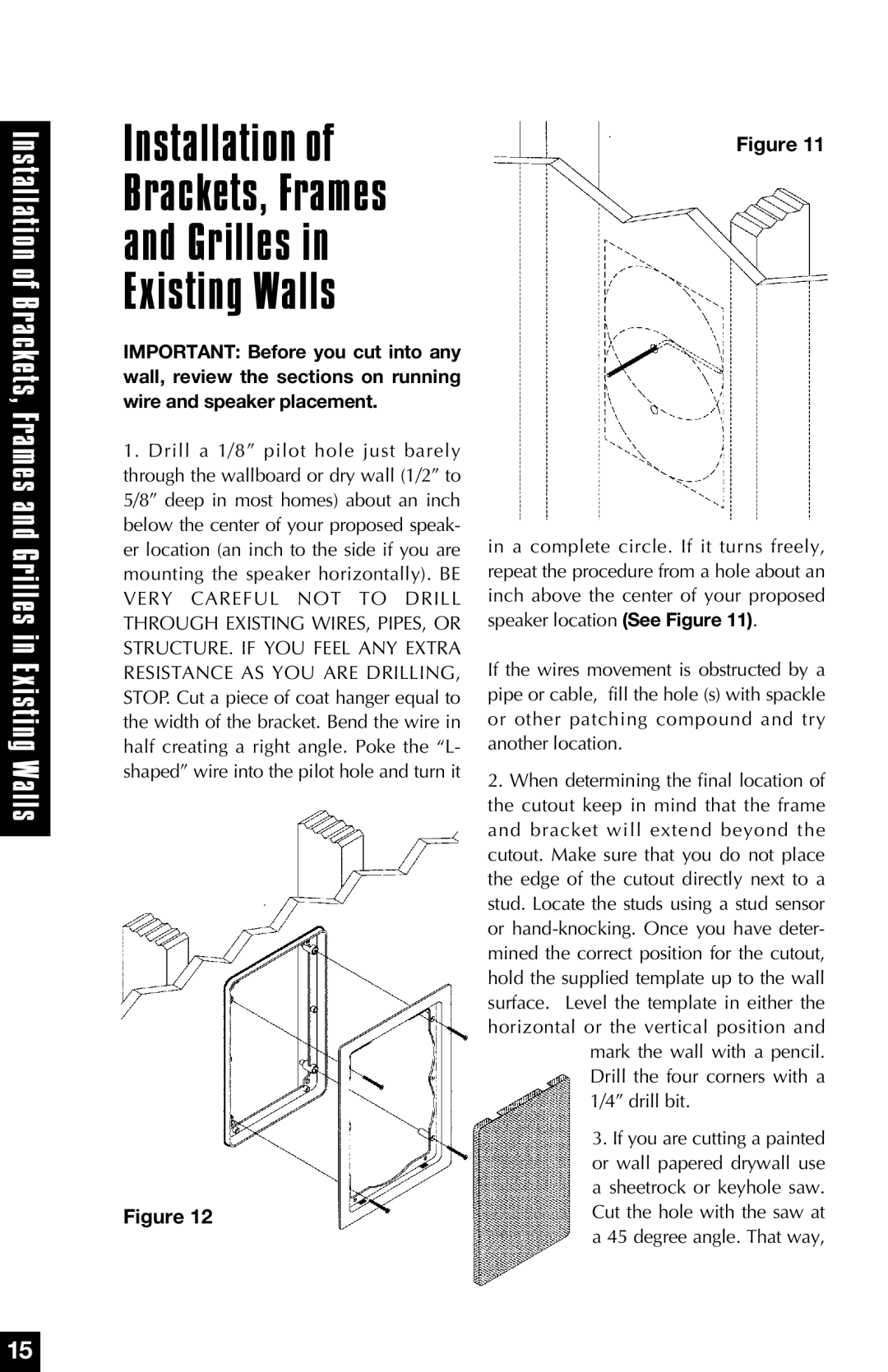 Niles Audio AT8, AT6, AT5 manual Installation Brackets, Frames Grilles Existing Walls 