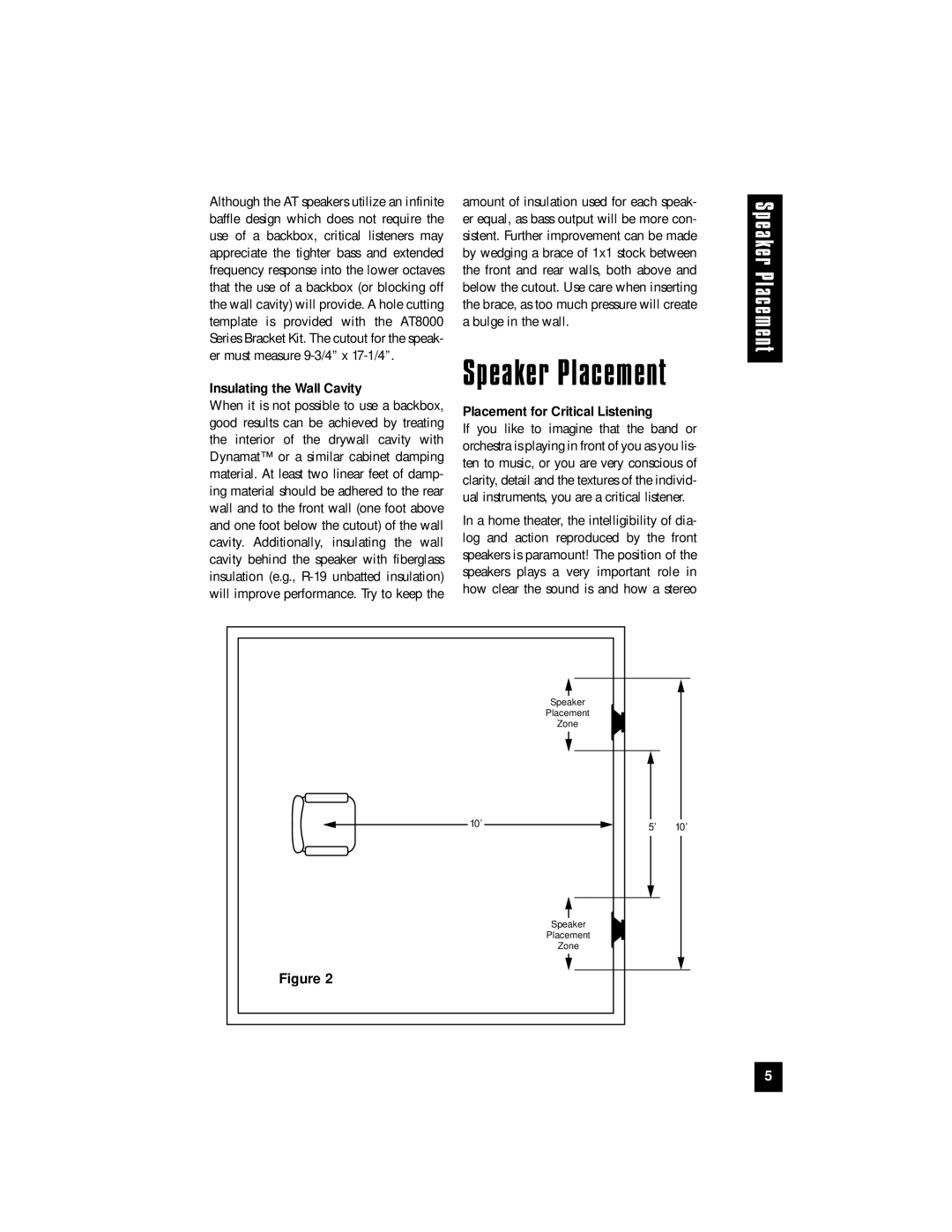Niles Audio AT8000, AT8200 manual Speaker Placement, Insulating the Wall Cavity, Placement for Critical Listening 