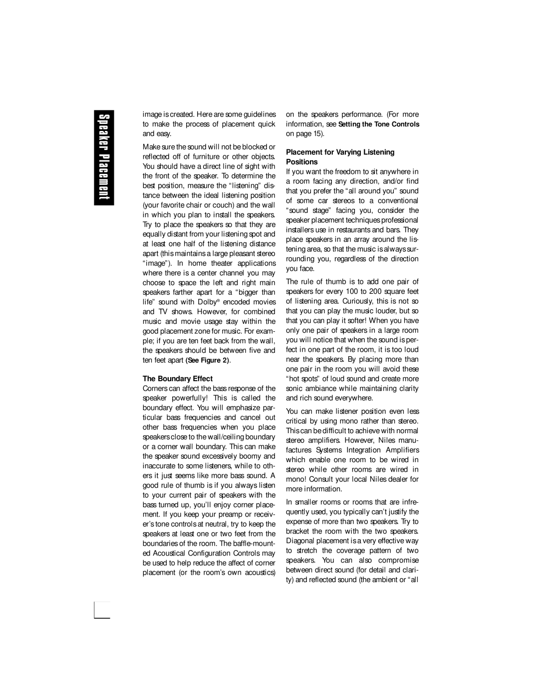 Niles Audio AT8200, AT8000 manual Boundary Effect, Placement for Varying Listening Positions 