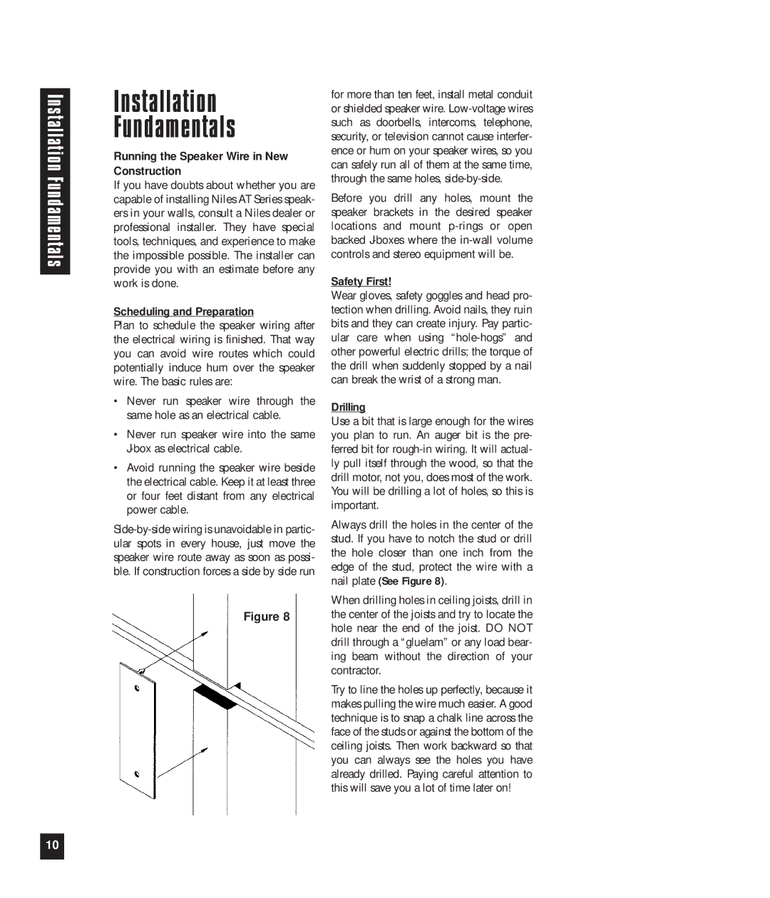 Niles Audio AT8700, AT8500 manual Installation Fundamentals, Running the Speaker Wire in New Construction 