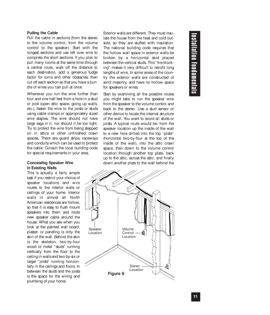 Niles Audio AT8500, AT8700 manual Pulling the Cable, Concealing Speaker Wire, Existing Walls 