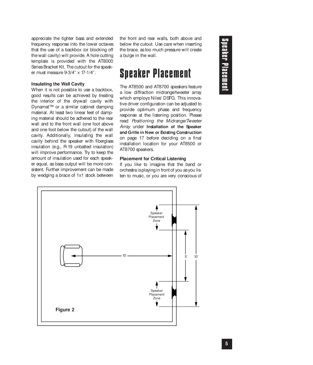 Niles Audio AT8500, AT8700 manual Speaker Placement, Insulating the Wall Cavity, Placement for Critical Listening 