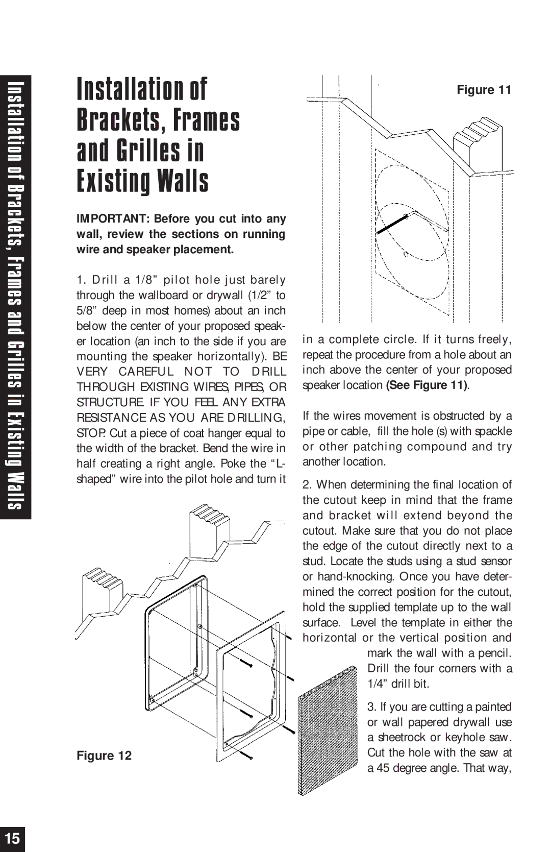 Niles Audio BG525 manual Installation Brackets, Frames Grilles Existing Walls 