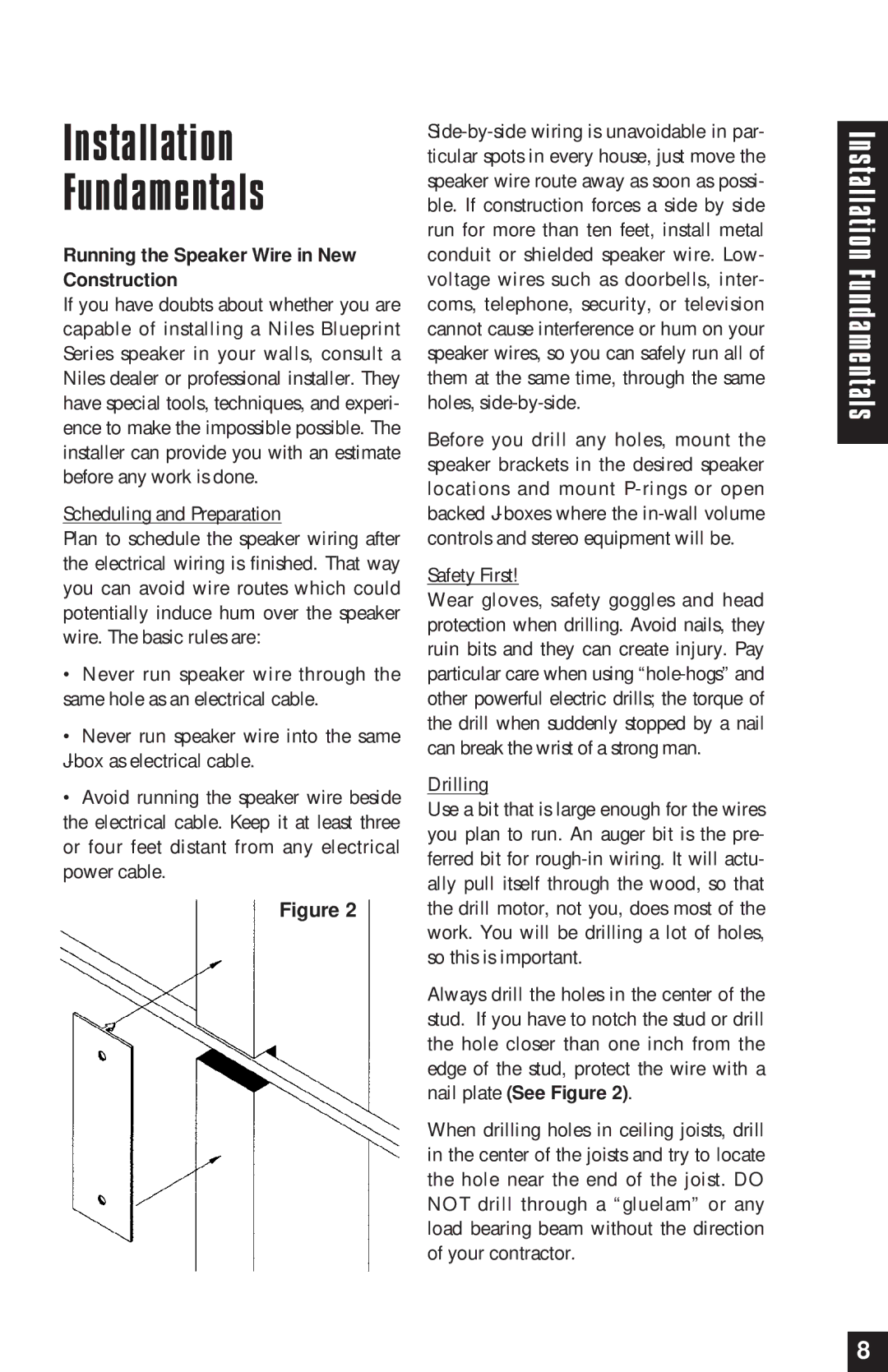 Niles Audio BG525 manual Installation Fundamentals, Running the Speaker Wire in New Construction 