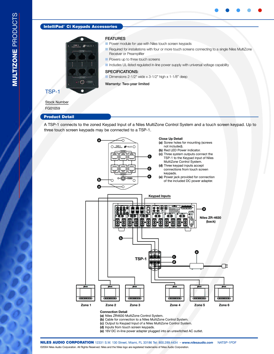 Niles Audio C1 specifications IntelliPad Ci Keypads Accessories, Product Detail 