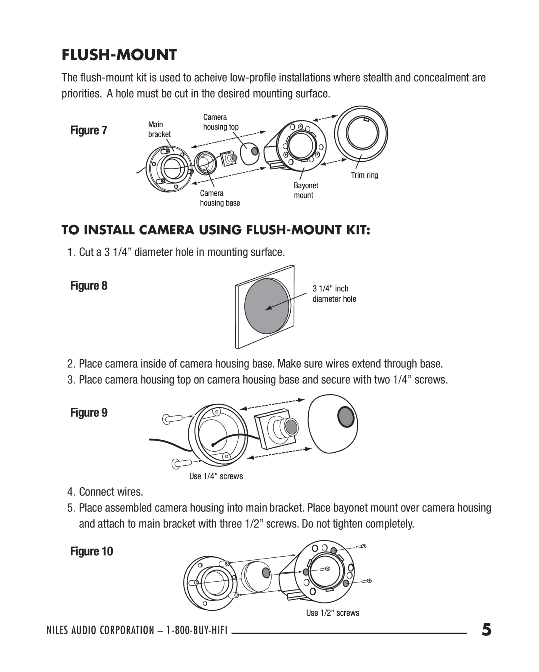 Niles Audio CAM-DFMK manual Flush-Mount, To Install Camera Using FLUSH-MOUNT KIT 