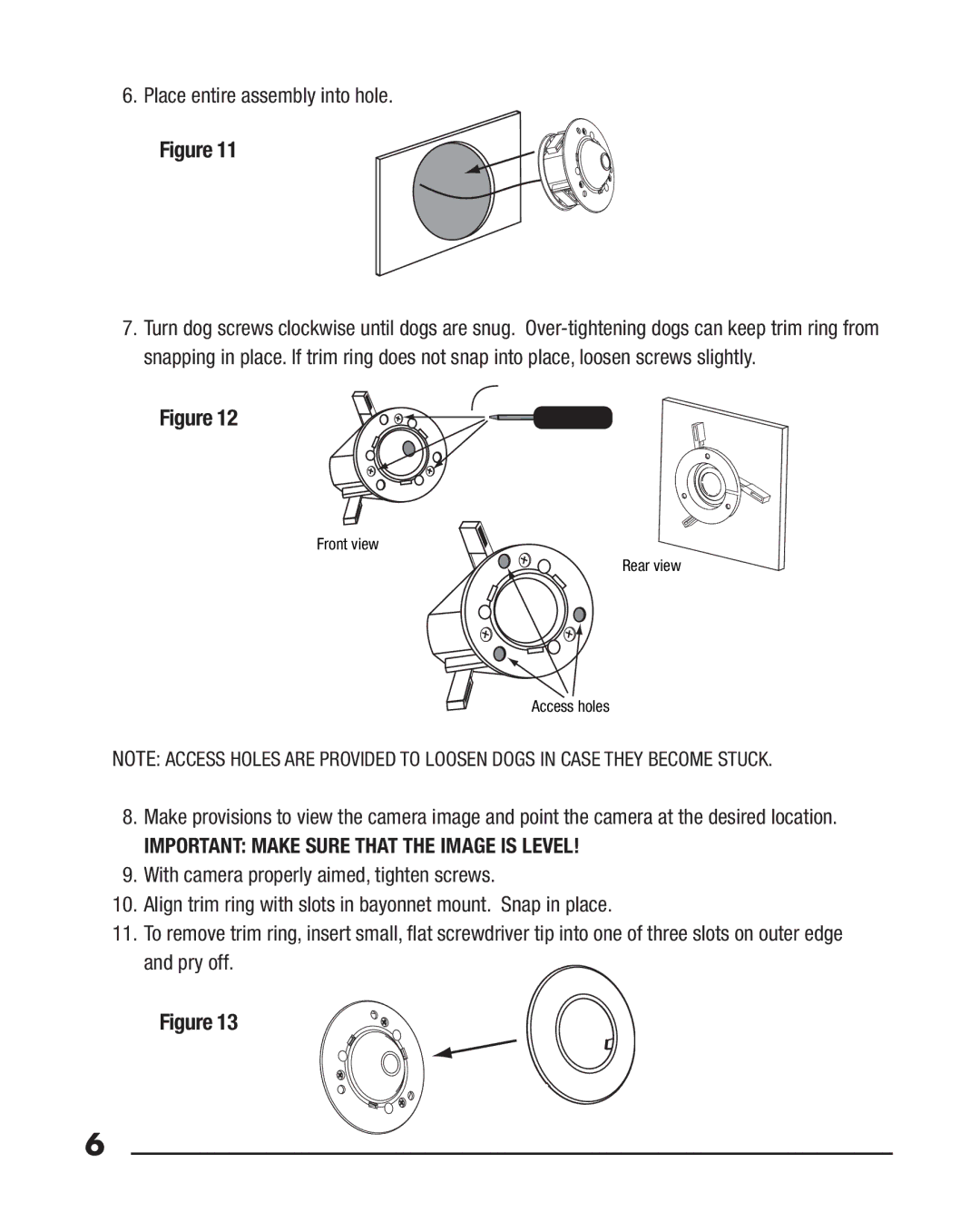 Niles Audio CAM-DFMK manual Important Make Sure That the Image is Level 