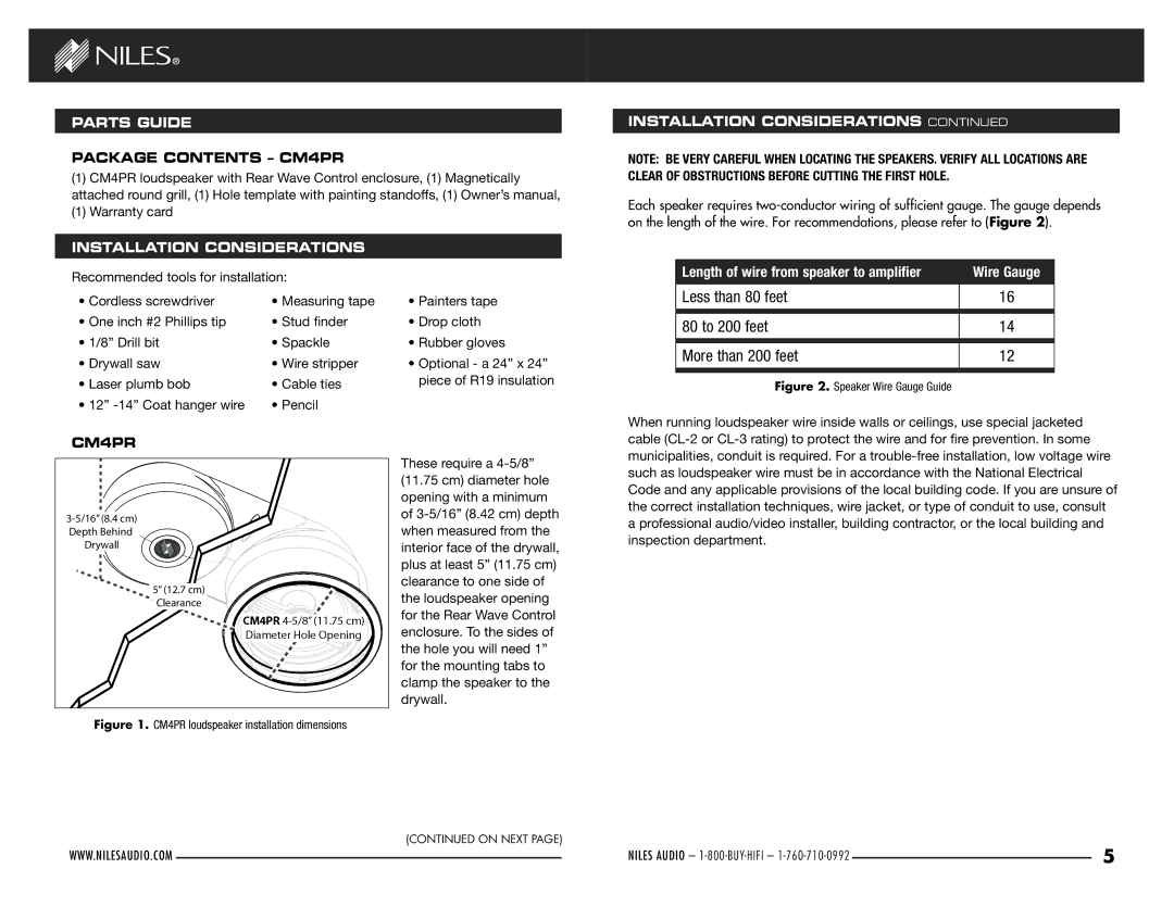 Niles Audio manual Package Contents CM4PR 