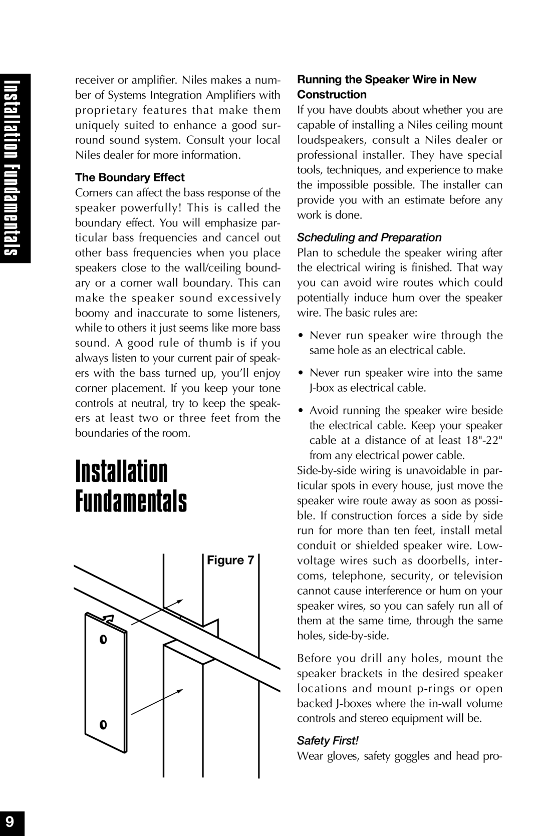 Niles Audio cm5at manual Installation Fundamentals, Boundary Effect, Running the Speaker Wire in New Construction 