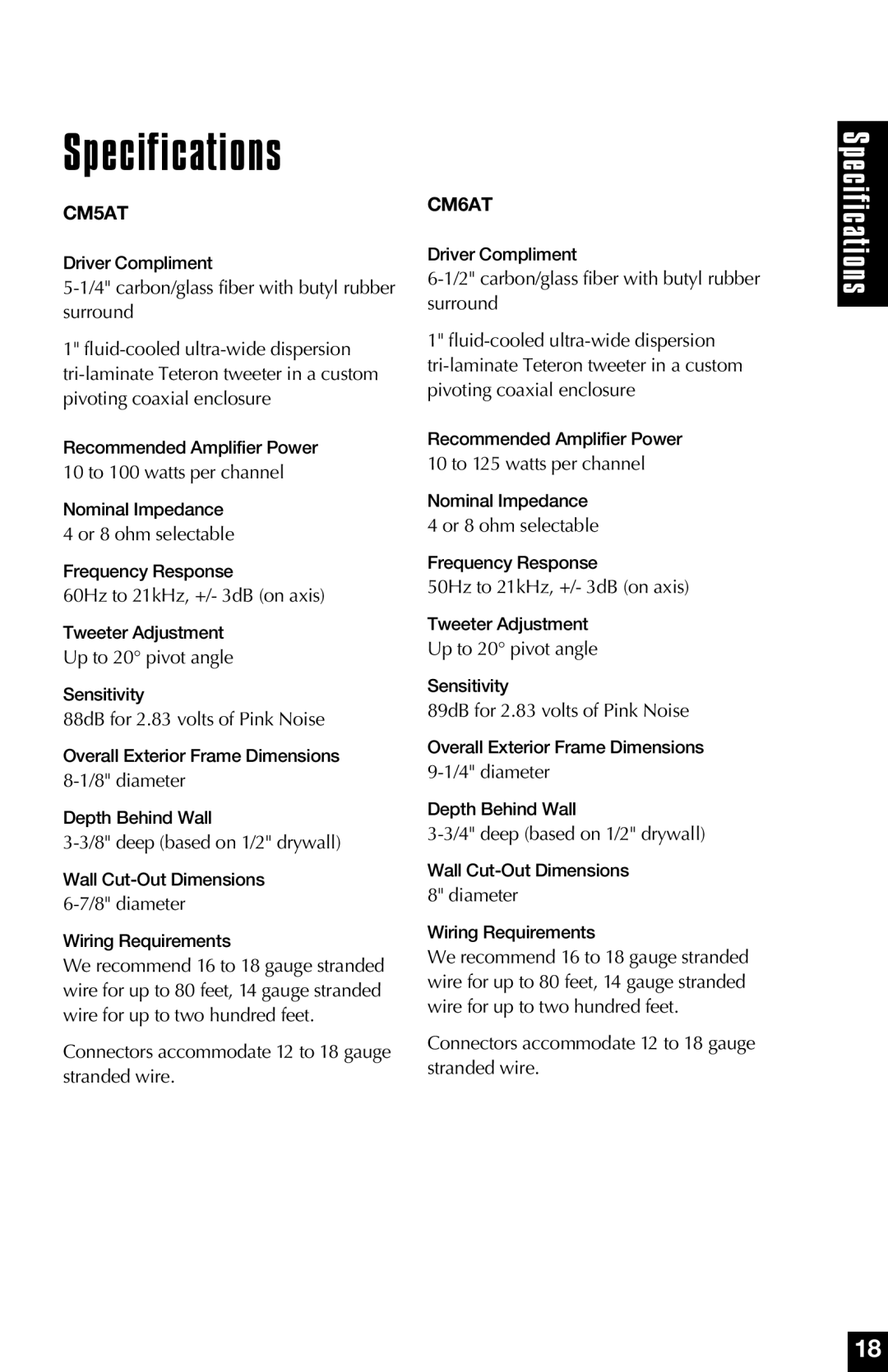 Niles Audio cm5at manual Specifications 