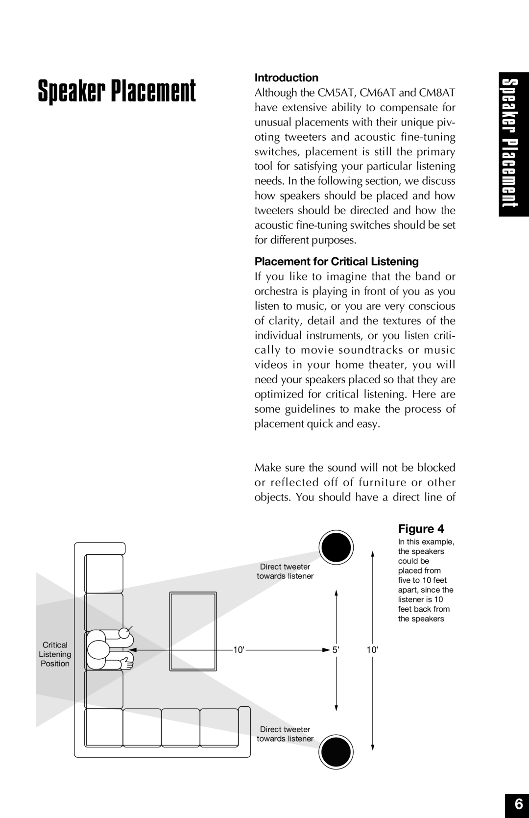 Niles Audio cm5at manual Speaker Placement, Introduction, Placement for Critical Listening 