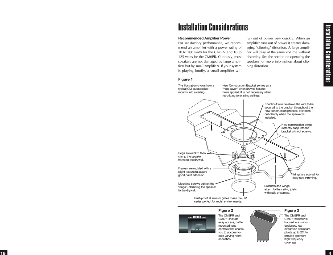 Niles Audio CM6PR, CM5PR specifications Installation Considerations, Recommended Amplifier Power 