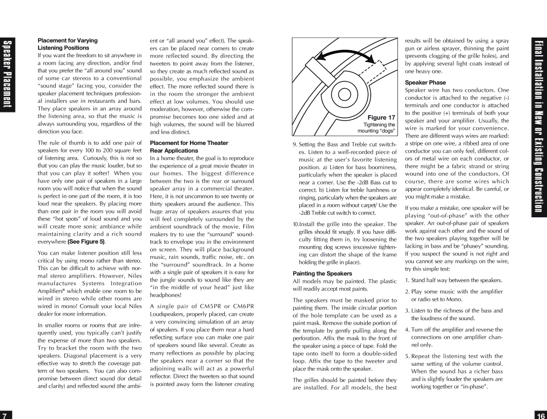 Niles Audio CM5PR, CM6PR Final Installation in New or Existing Construction, Placement for Varying Listening Positions 