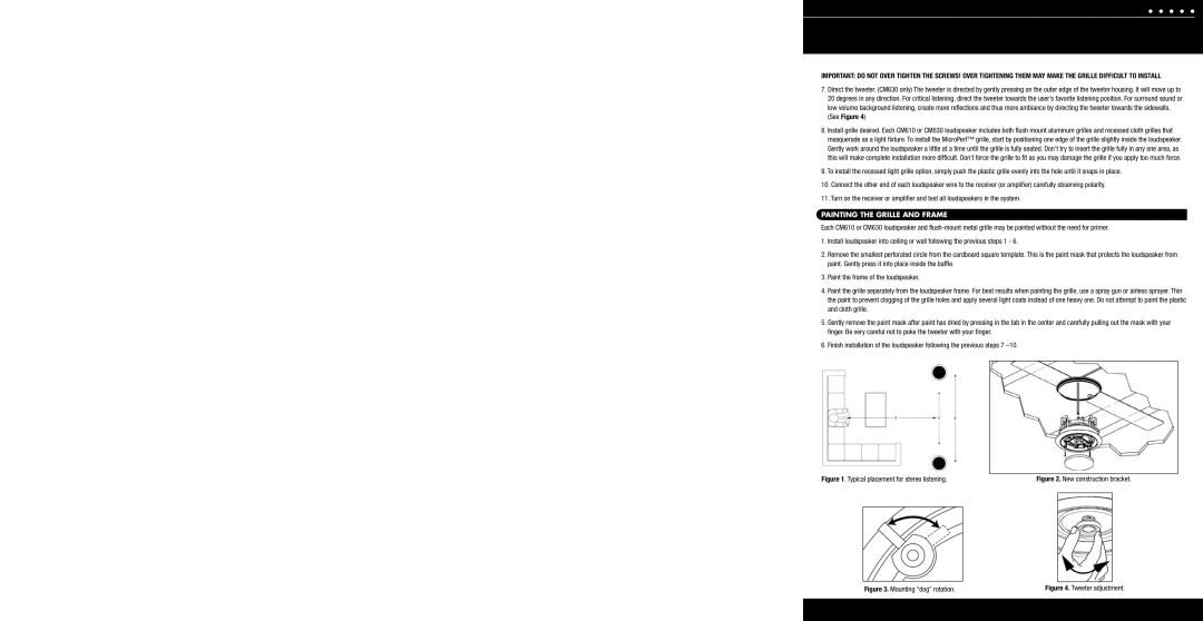 Niles Audio CM630, CM610 dimensions See Figure, Painting the Grille and Frame 