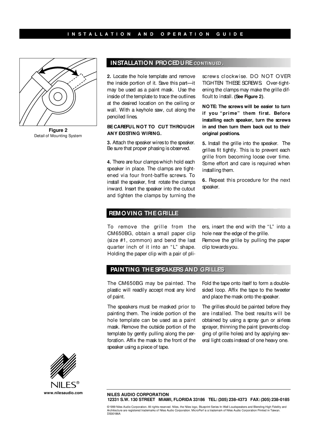 Niles Audio CM650BG specifications Removing the Grille, Painting the Speakers and Grilles 