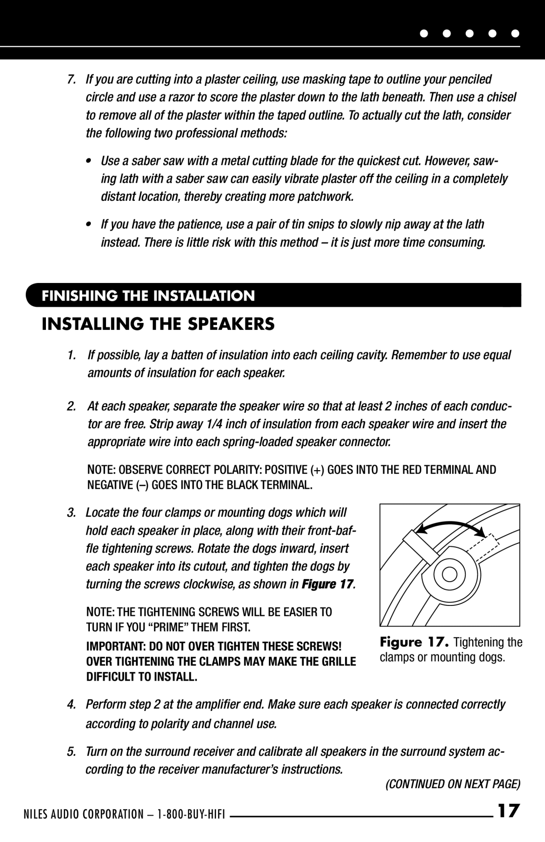 Niles Audio CM6HDFX manual Installing the Speakers, Finishing the Installation 