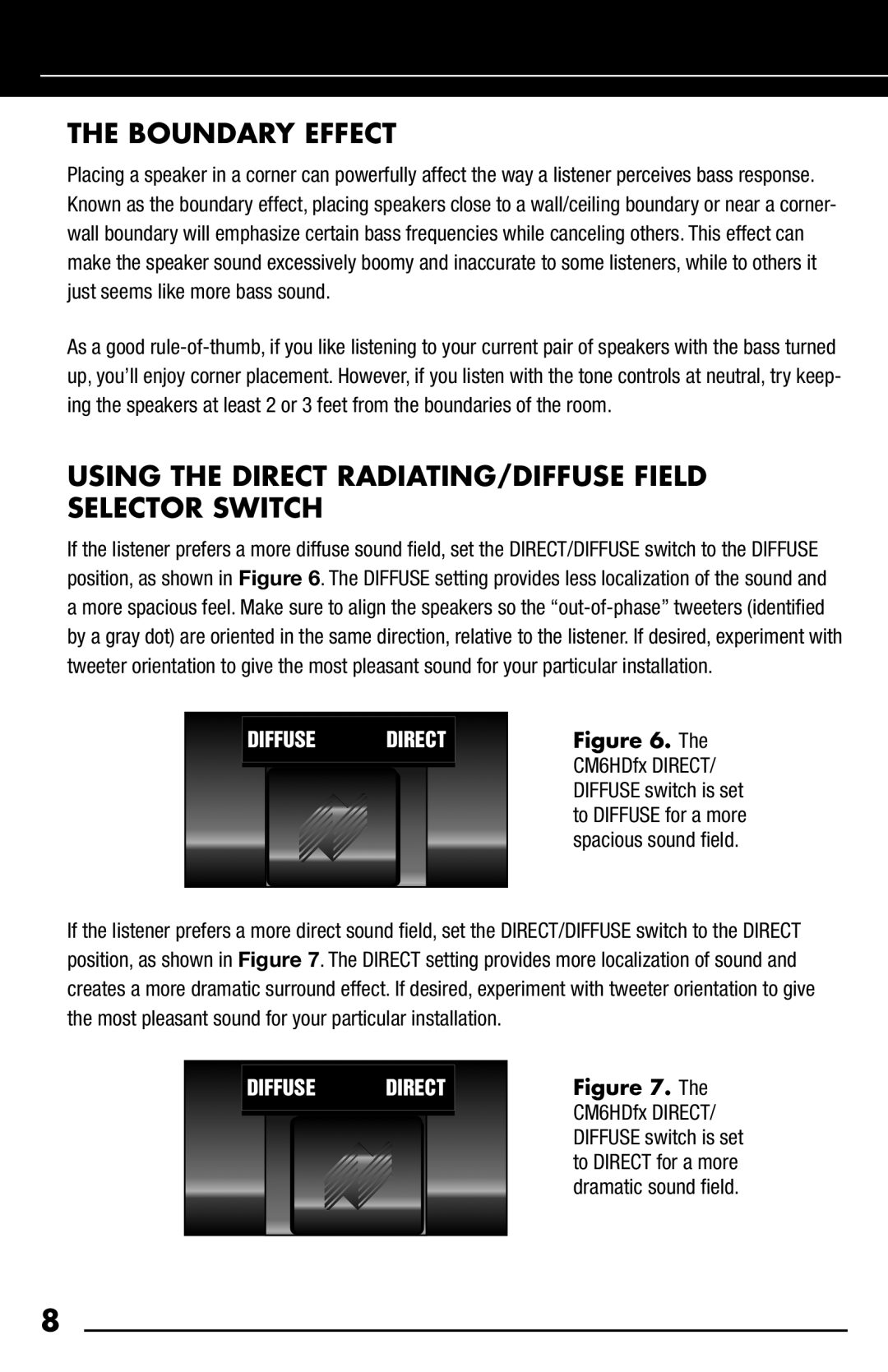 Niles Audio CM6HDFX manual The Boundary Effect, Diffuse, Direct 