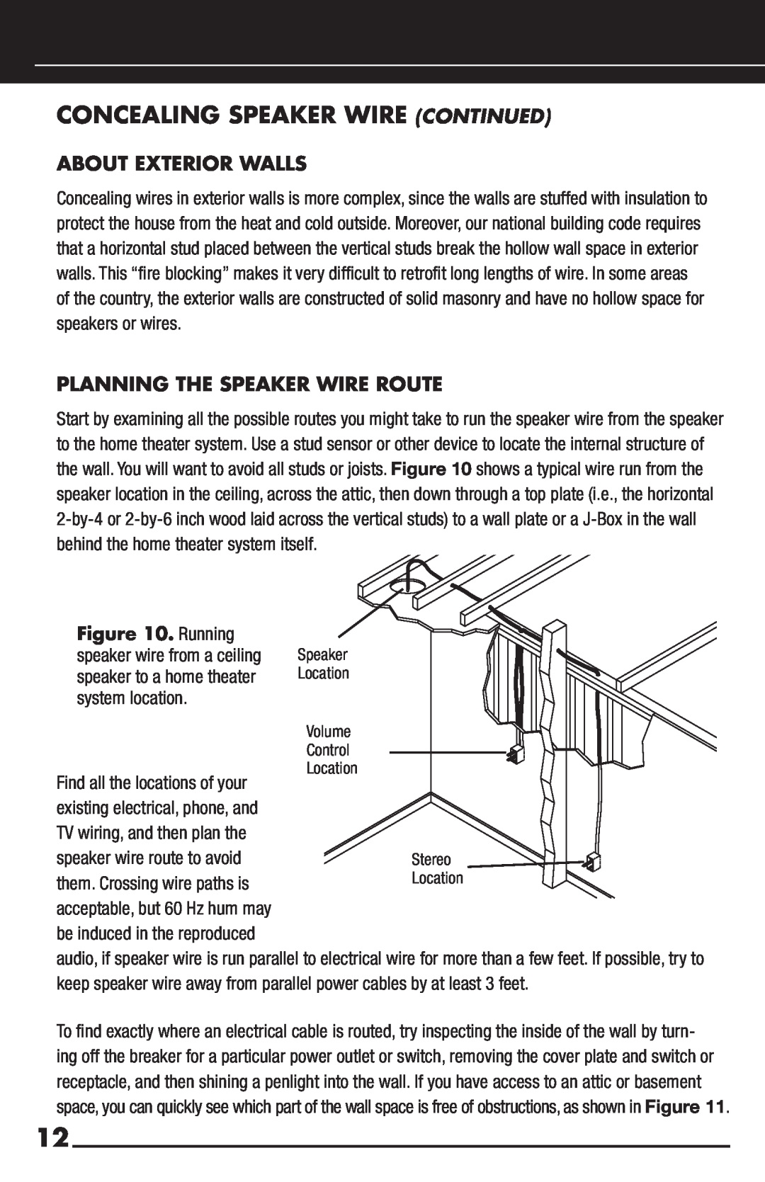 Niles Audio CM6HDFX manual Concealing Speaker Wire Continued, About Exterior Walls, Planning The Speaker Wire Route 