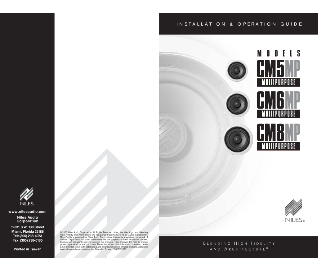 Niles Audio CM8MP, CM6MP specifications CM5MP 