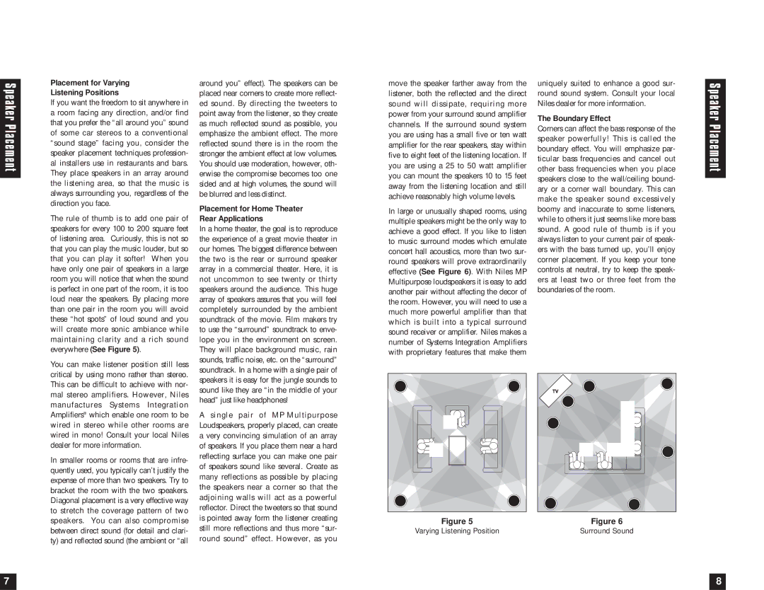 Niles Audio CM5MP Placement for Varying Listening Positions, Placement for Home Theater Rear Applications, Boundary Effect 