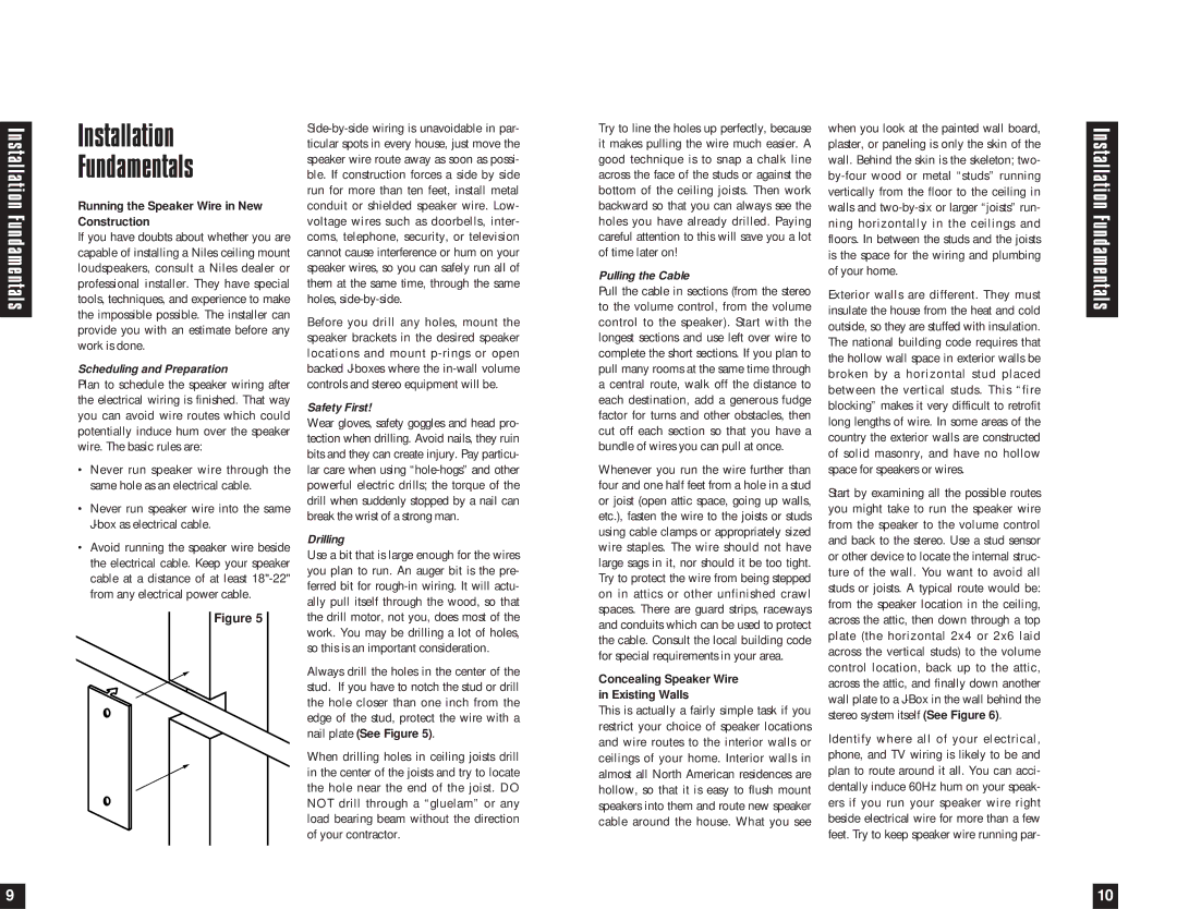 Niles Audio CM6MP, CM8MP, CM5MP specifications Installation Fundamentals, Running the Speaker Wire in New Construction 