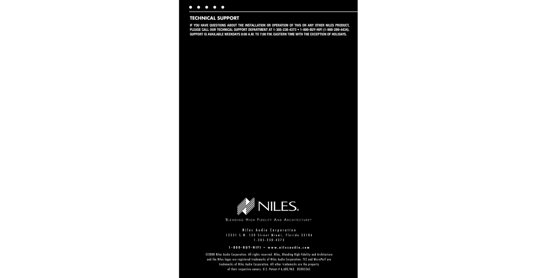 Niles Audio CM750DSFX specifications Technical Support, N i l e s A u d i o C o r p o r a t i o n 
