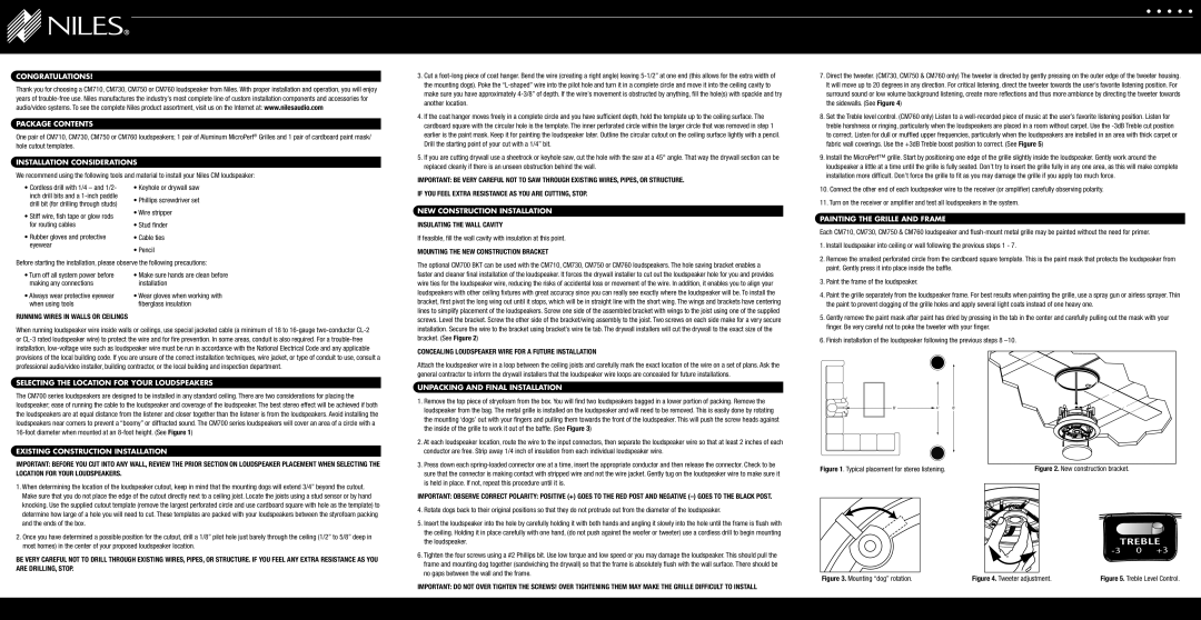 Niles Audio CM760, CM710 Congratulations Package Contents, Installation Considerations, NEW Construction Installation 