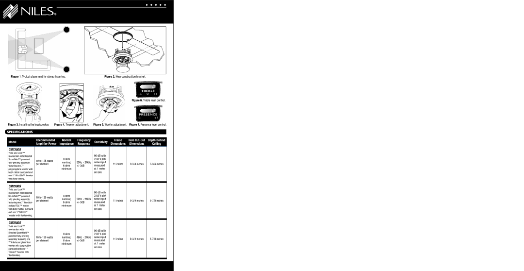 Niles Audio CM750DS, CM760DS warranty CM730DS, Specifications 