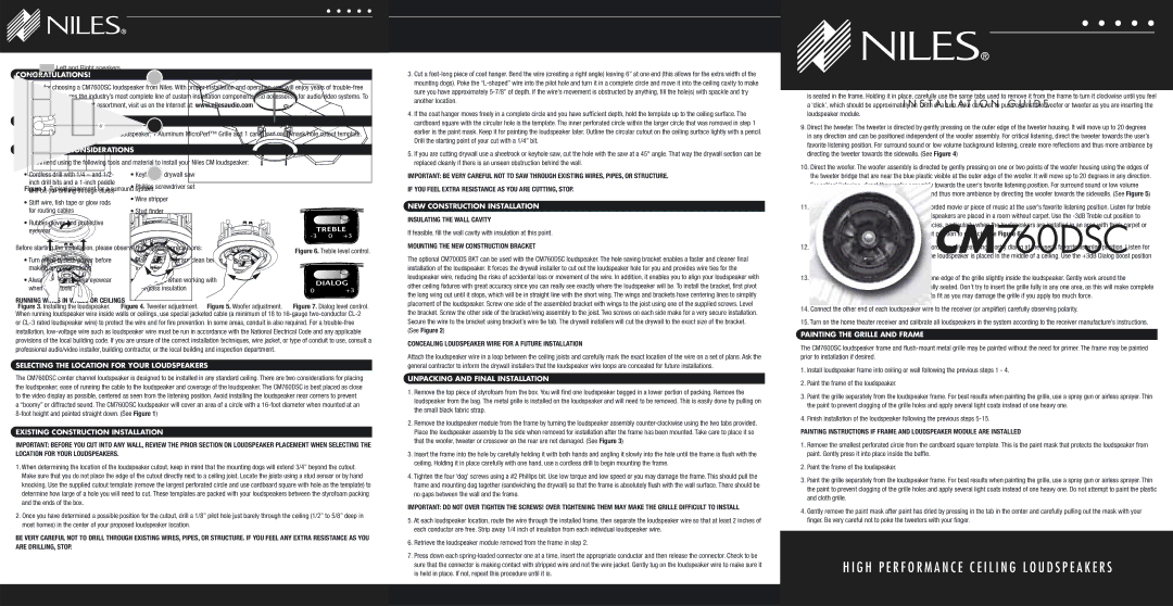 Niles Audio CM760DSC warranty Congratulations Package Contents, Installation Considerations, NEW Construction Installation 