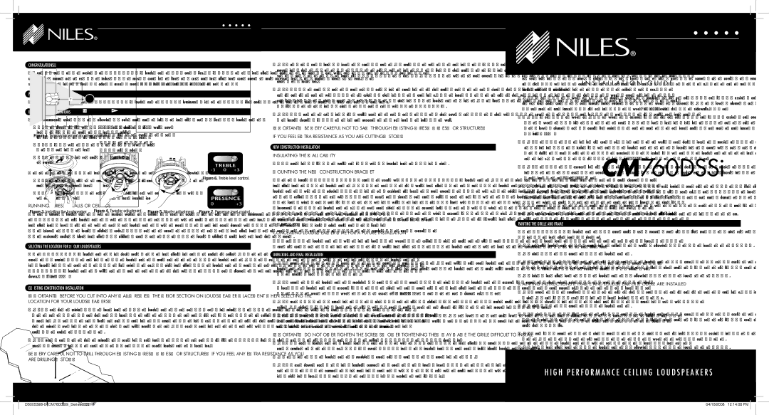 Niles Audio CM760DSSi Congratulations Package Contents, Installation Considerations, NEW Construction Installation 