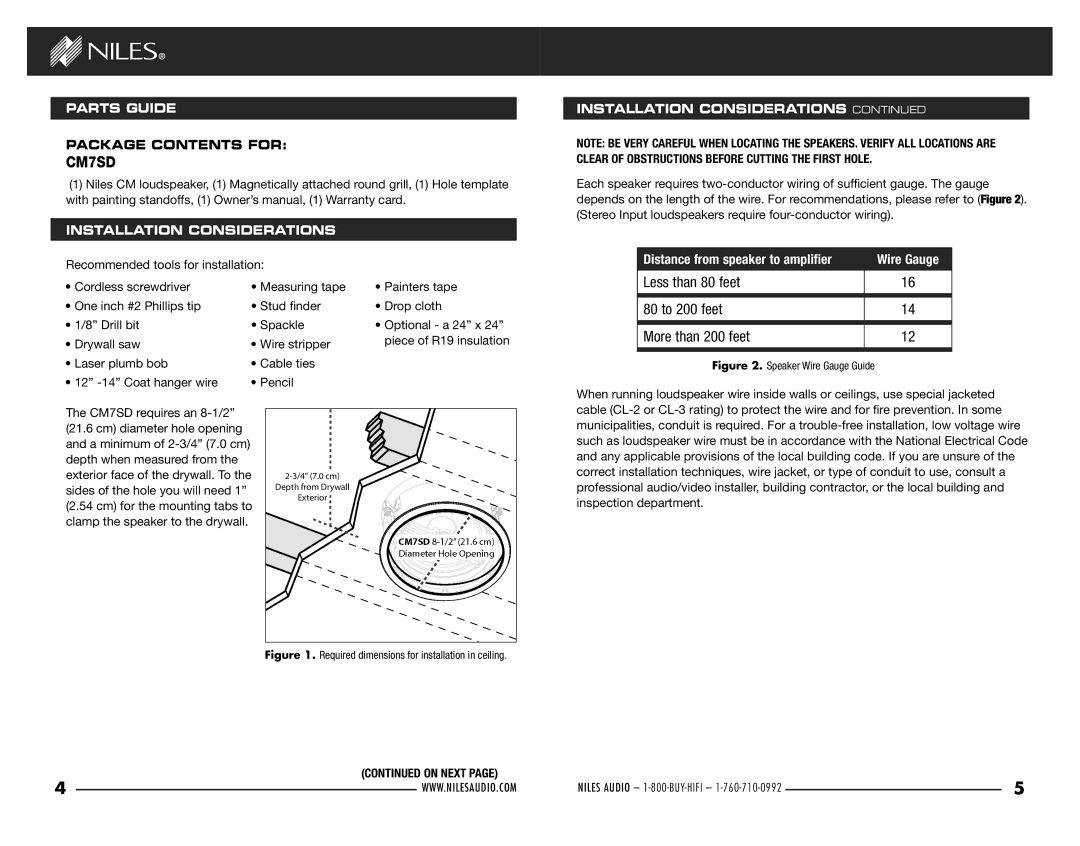 Niles Audio CM7SD manual Parts GUIdE, Installation CONSIdERATIONS 