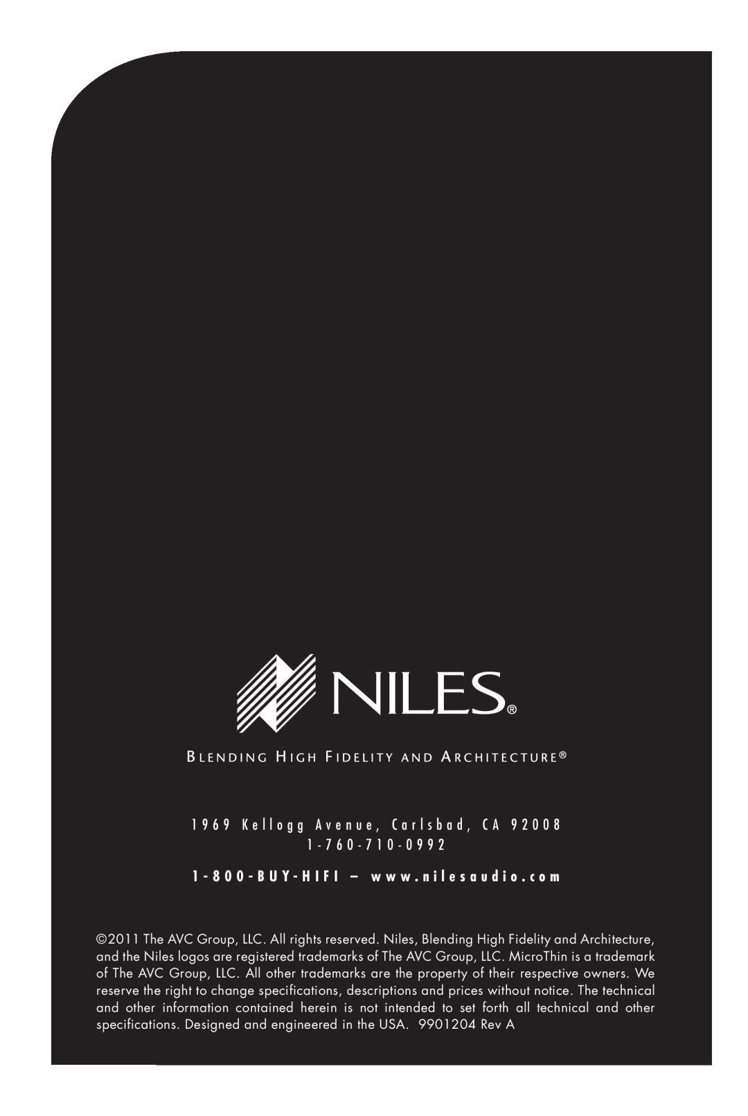 Niles Audio CM7SD manual 1 - 7 6 0 - 7 1 0 - 0 