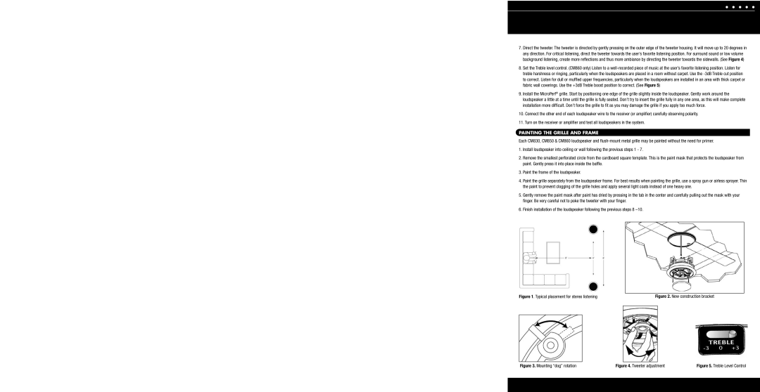 Niles Audio CM850, CM830, CM860 dimensions Painting the Grille and Frame, Typical placement for stereo listening 