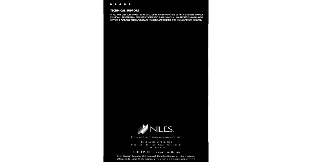 Niles Audio CM830, CM850, CM860 dimensions Technical Support 