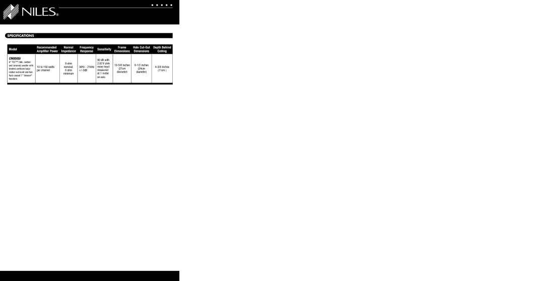 Niles Audio CM850Si dimensions Specifications 