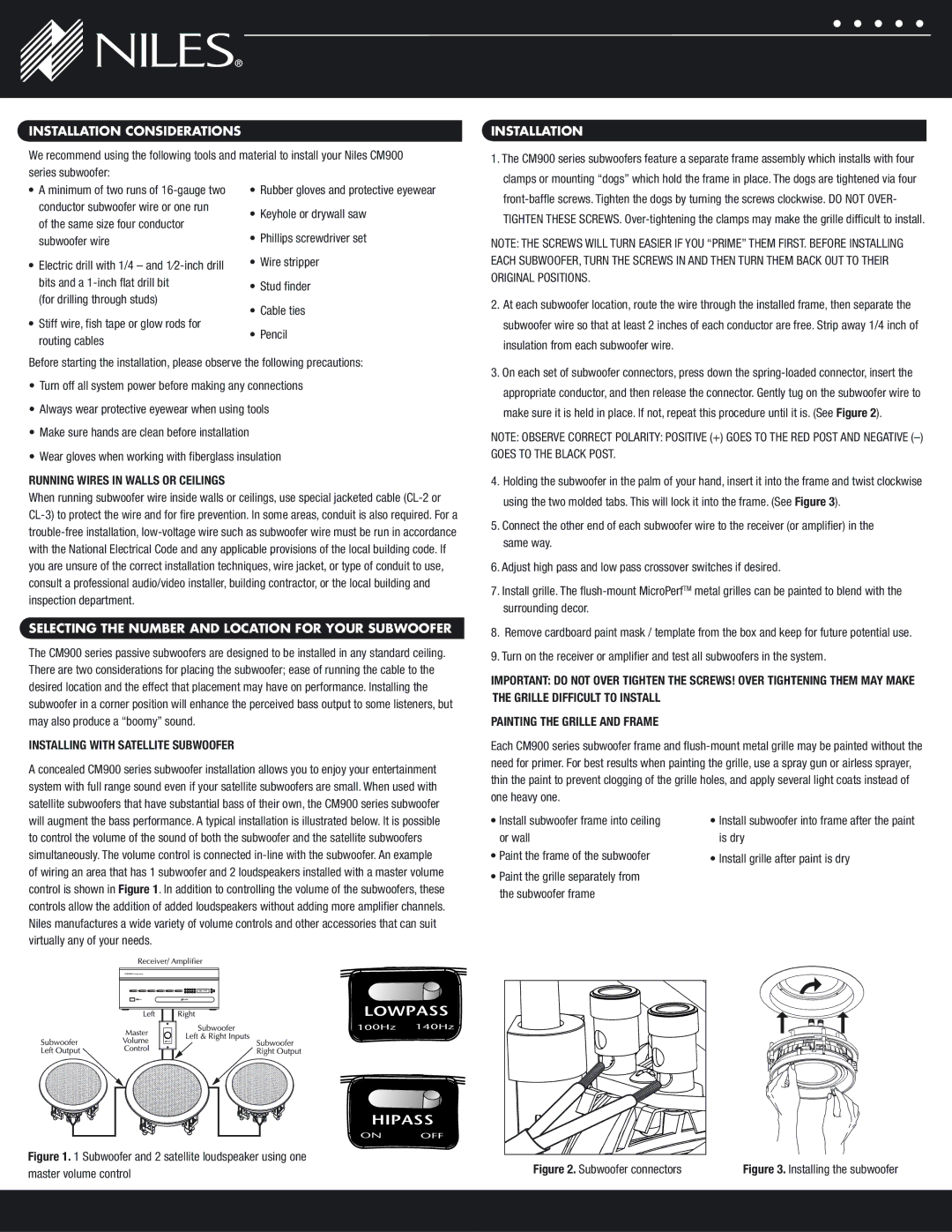 Niles Audio CM950SUB series dimensions Installation Considerations, Selecting the Number and Location for Your Subwoofer 