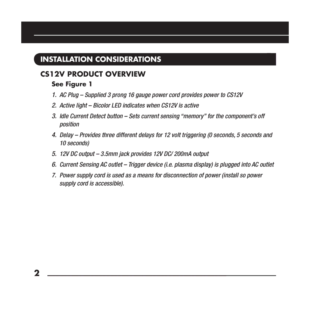 Niles Audio manual Installation Considerations, CS12V Product Overview 