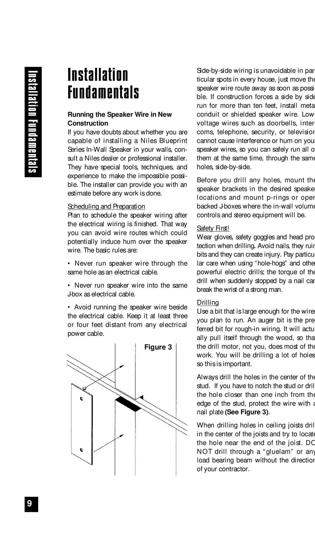 Niles Audio CS525, CS650 manual Installation Fundamentals, Running the Speaker Wire in New Construction 