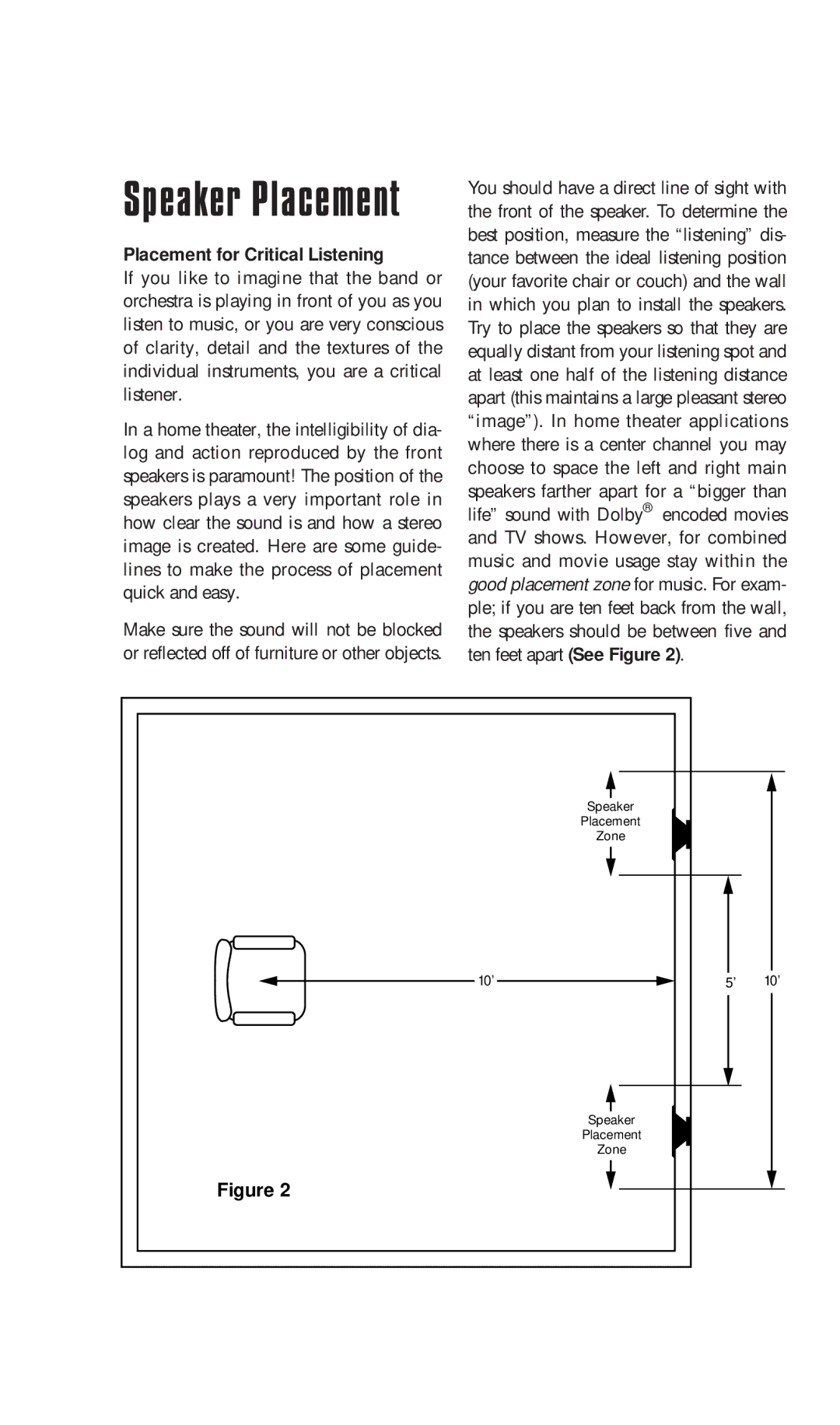 Niles Audio CS650, CS525 manual Speaker Placement, Placement for Critical Listening 