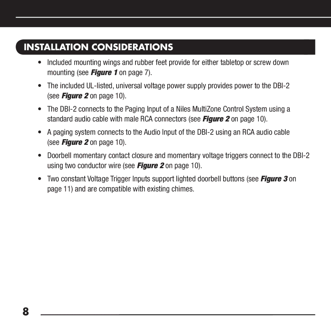 Niles Audio DBI-2 manual Installation considerations 