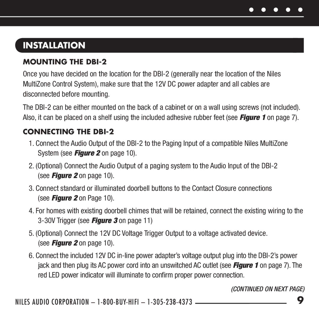 Niles Audio DBI-2 manual Installation, See on 